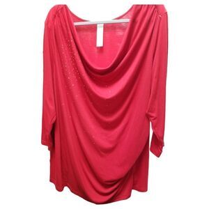 Avon Cowl Neck Sequin Red Top Size 3X
